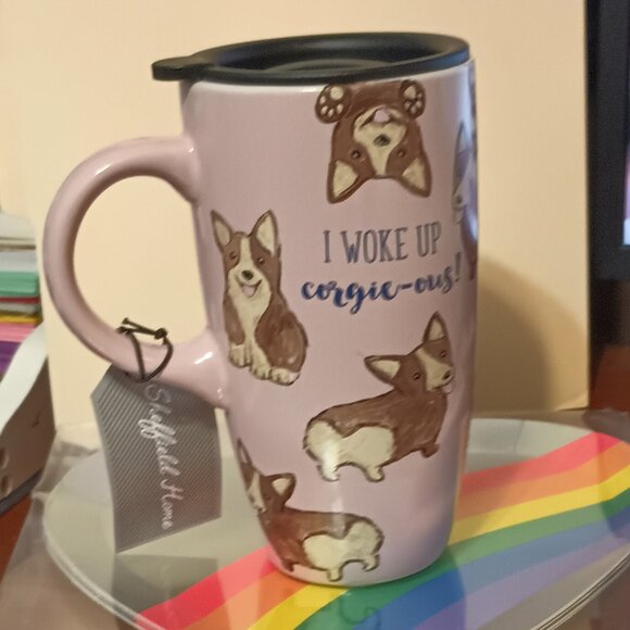 COPY - NWT ~ Sheffield Home I Woke Up Corgie-ous Pink Stoneware Coffee Mug 16 O… - Picture 1 of 7